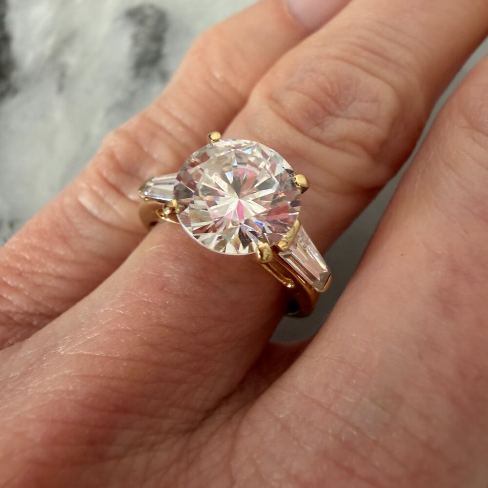 Solid 14K Yellow Gold & CZ Engagement 1940's or 50's Style Ring - Size 5